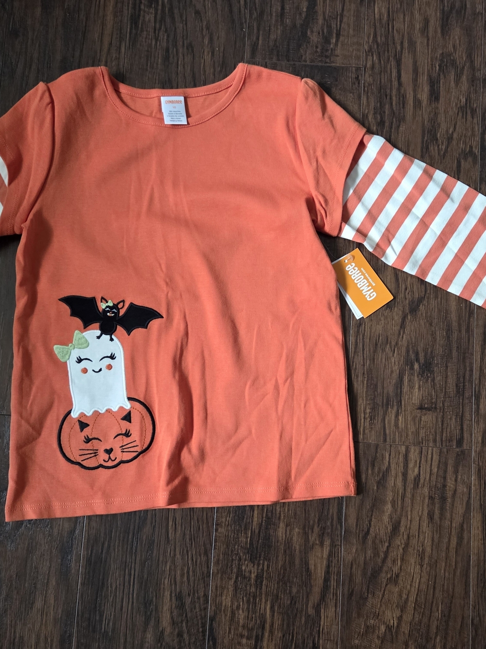 Gymboree Orange Halloween Layered-Look Top with Striped Sleeves